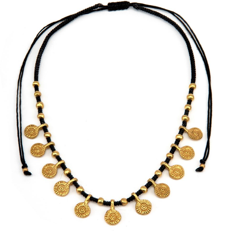 Collana macramè con monete in Ottone Riciclato